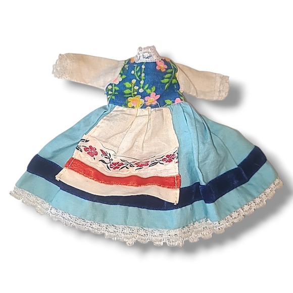 Other - Vintage 1972 Ginny Doll‎ Dutch Dress Tagged Floral Apron Blue Skirt Outfit